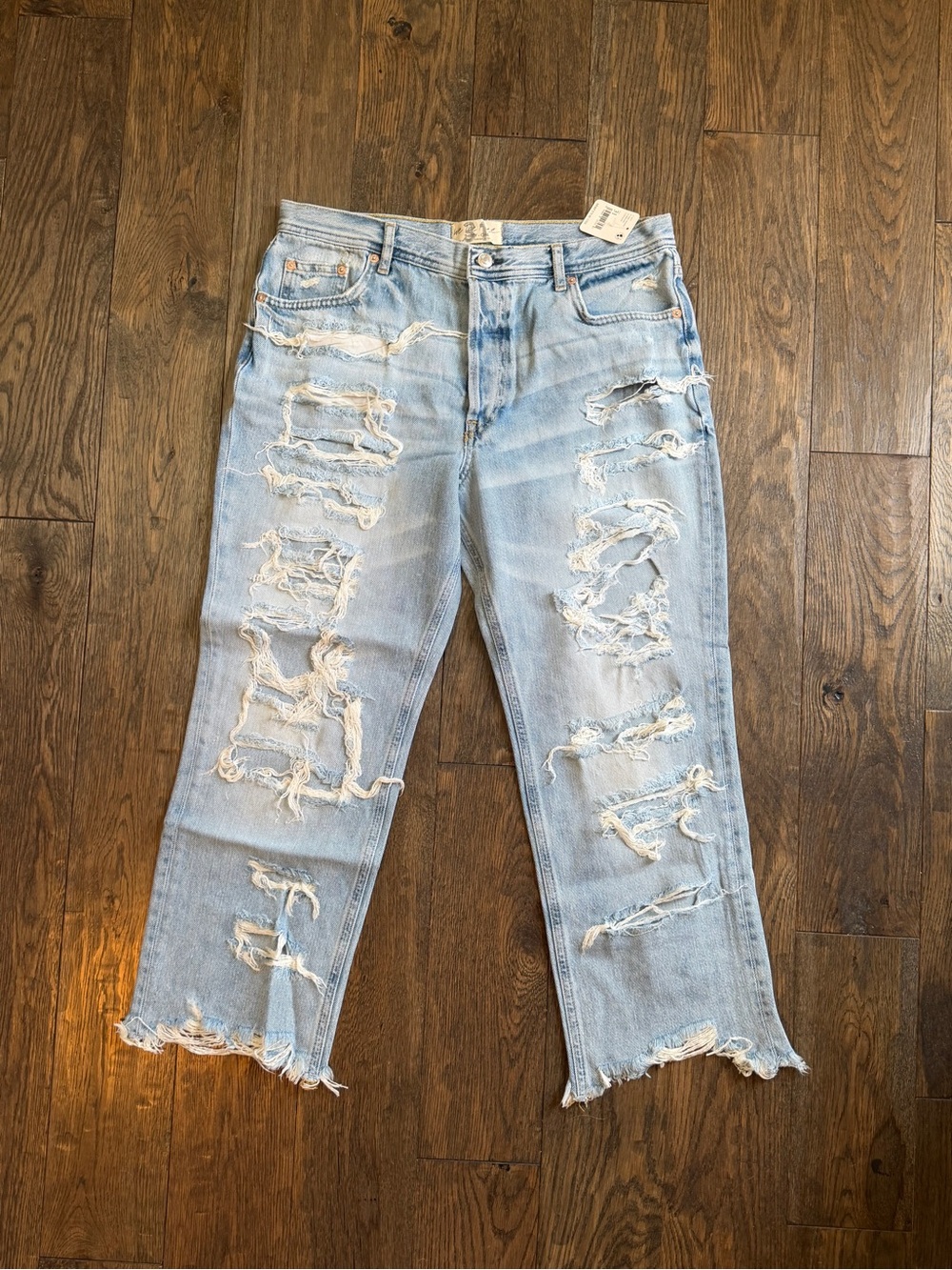 Free People NEW Destroyed Light Blue Distressed Boyfriend Jeans